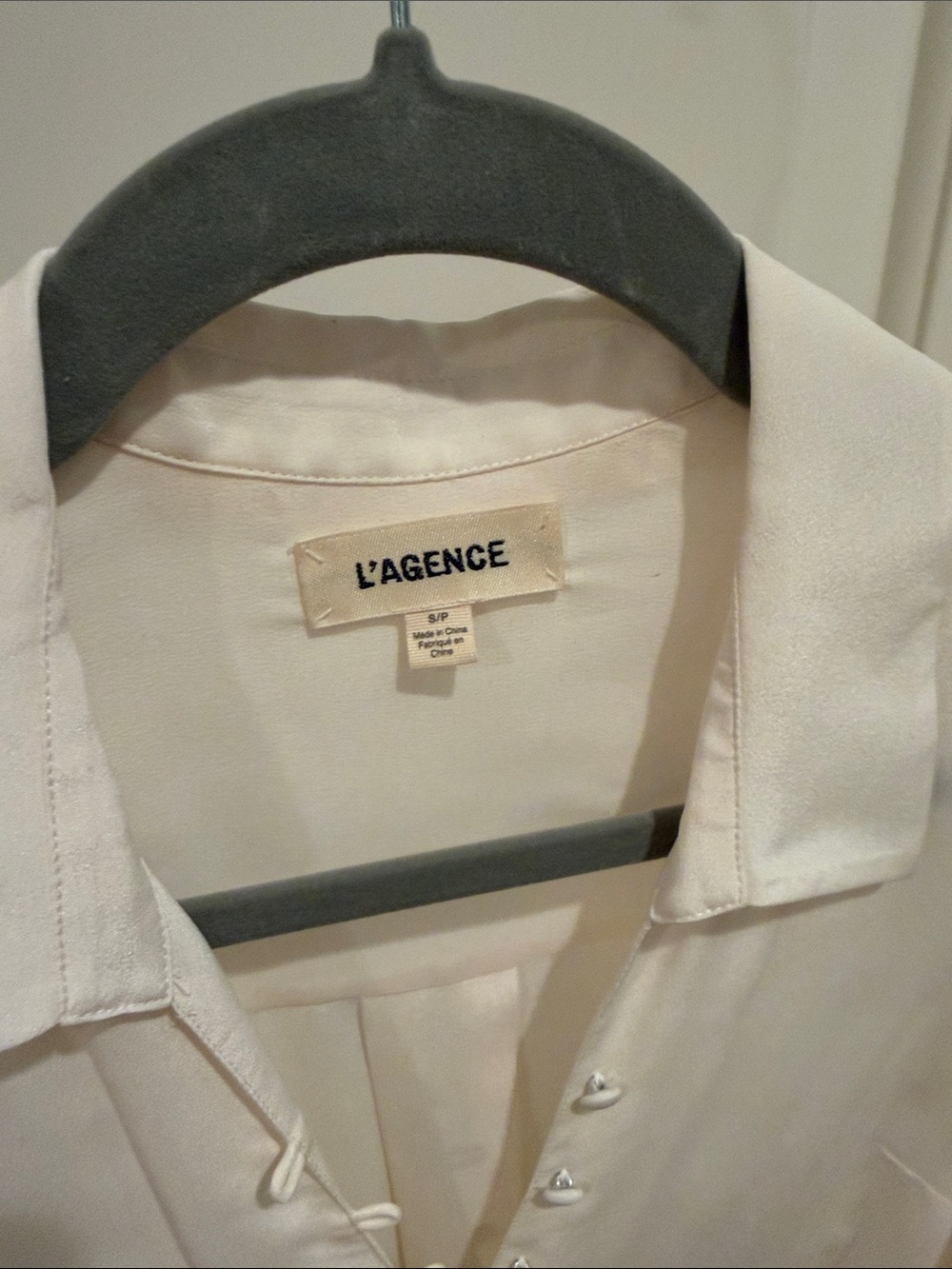 L'AGENCE Ivory Covered-Button Silk Blouse - Picture 3 of 3